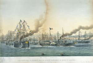 III. Napóleon (1808-73) Algériába érkezése csatahajók kíséretében, 1865. május 1.